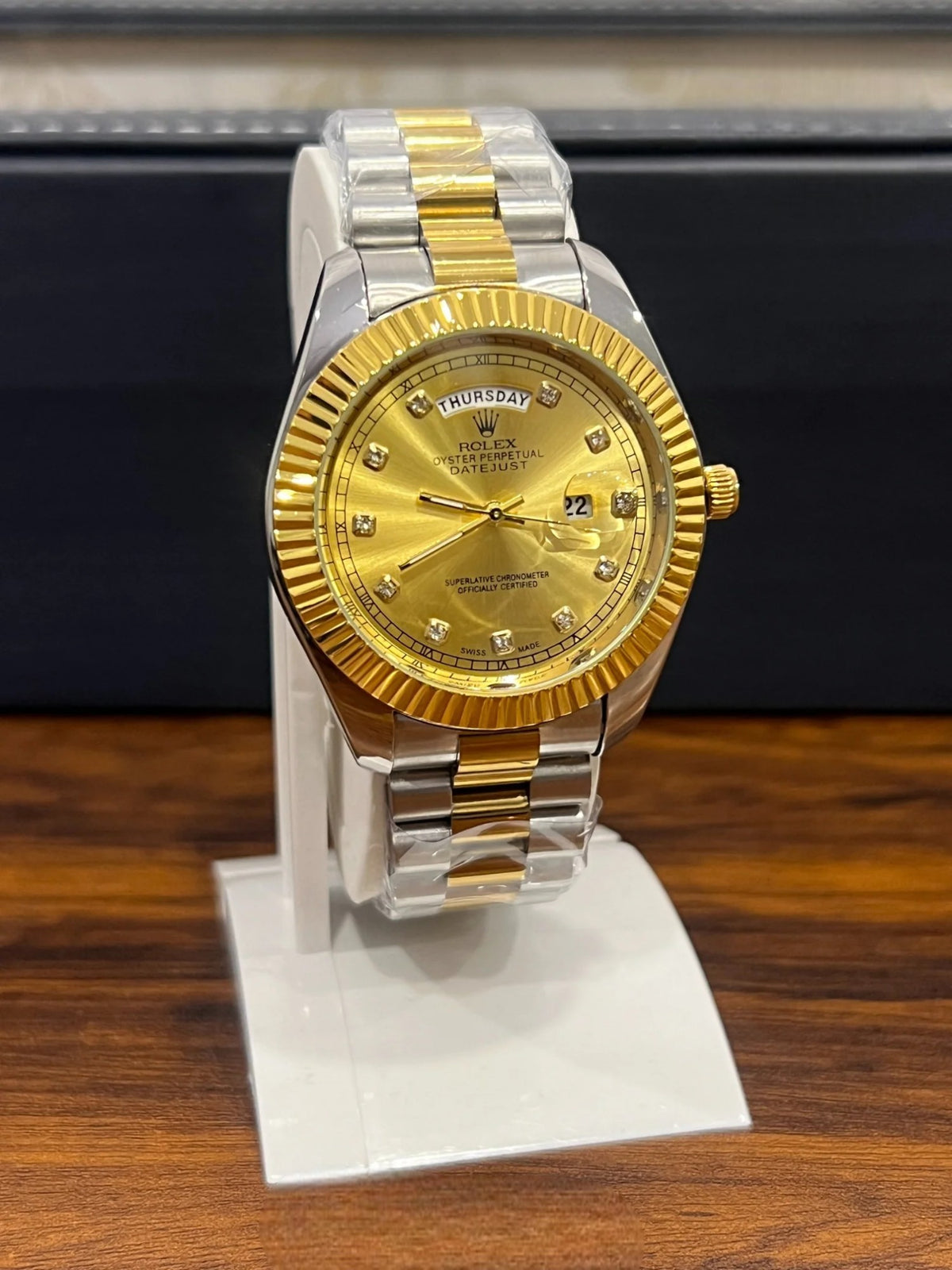 RLX Day/Date Gold Diamond Chain